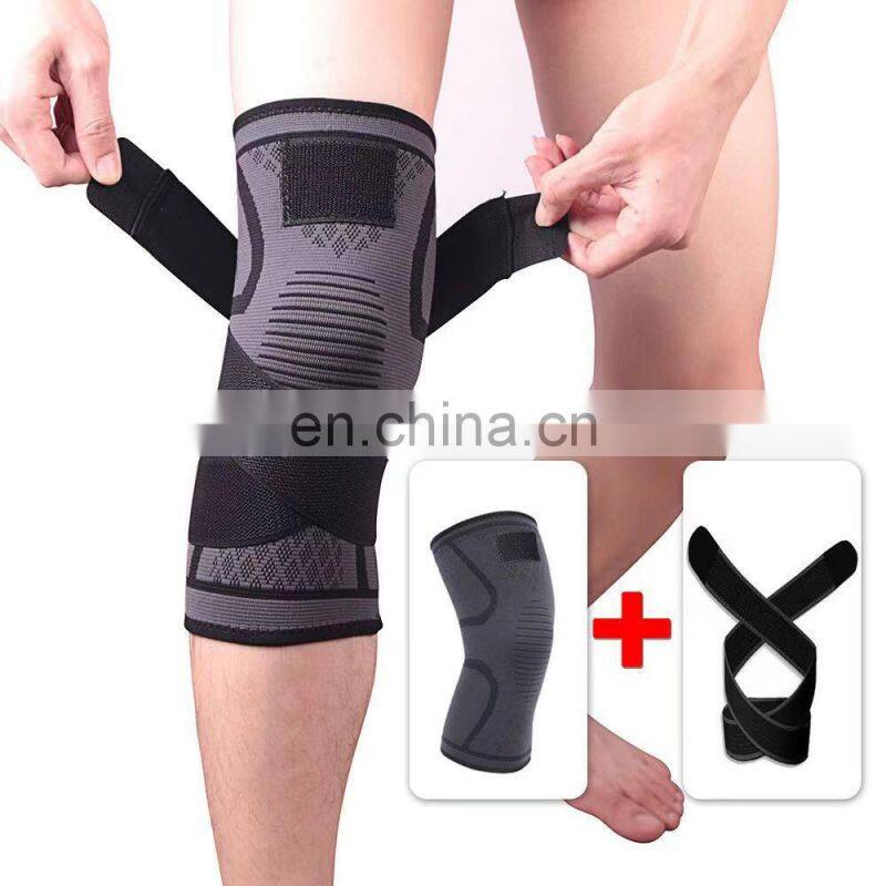 Amazon Wholesale Retail Elastic Knitted Compression Knee Pads Knee Support with pressured Belt