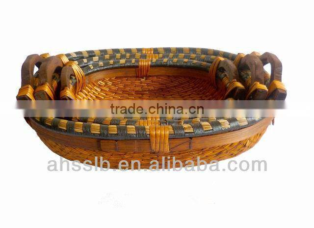 2013 new style wholesale cheap boat shaped reed storage plate with ear handles