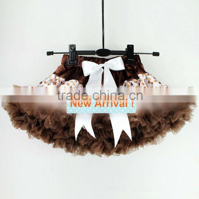 Lovely Brown Net Dot Bubble Skirt Top Quality Girl TUTU Bow Dress
