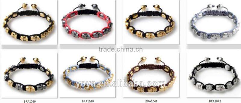 BRH0914 Polished onyx& gold pleated bicone brass bead craff macrame bracelet