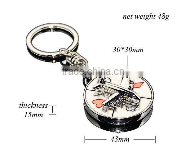 Rotate Mini Alloy Airplane Revolve Dial Playing Cards Symbol Round Shaped Metal Souvenir Aviator Keychain