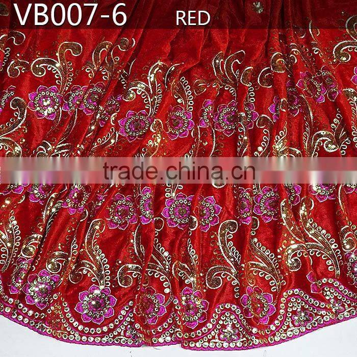 VB007-1 purple wholesale top quality african velvet lace fabric/velvet fabric/Velvet lace fabric