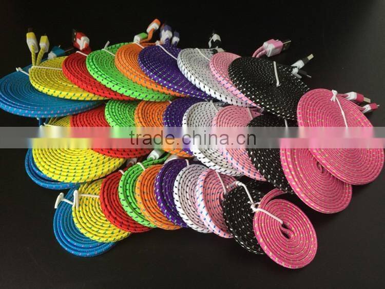 colorful micro braided usb data cable for v8 usb charging flat micro usb cable for samsung