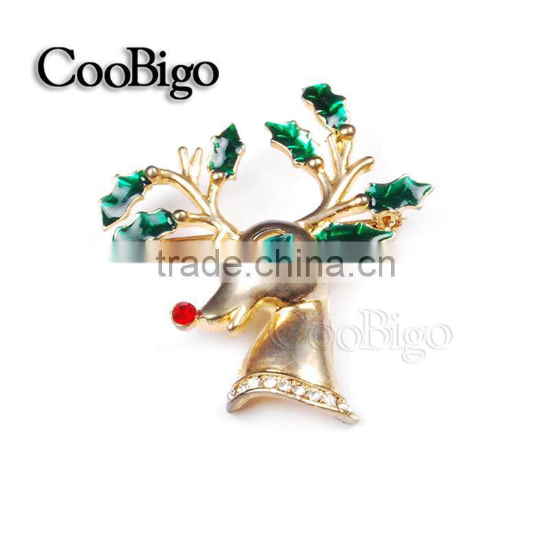 Fashion Jewelry Charming Deer Head Rhinestone Pin Brooch Wedding Invitation Christmas Party Gift Apparel Accessories