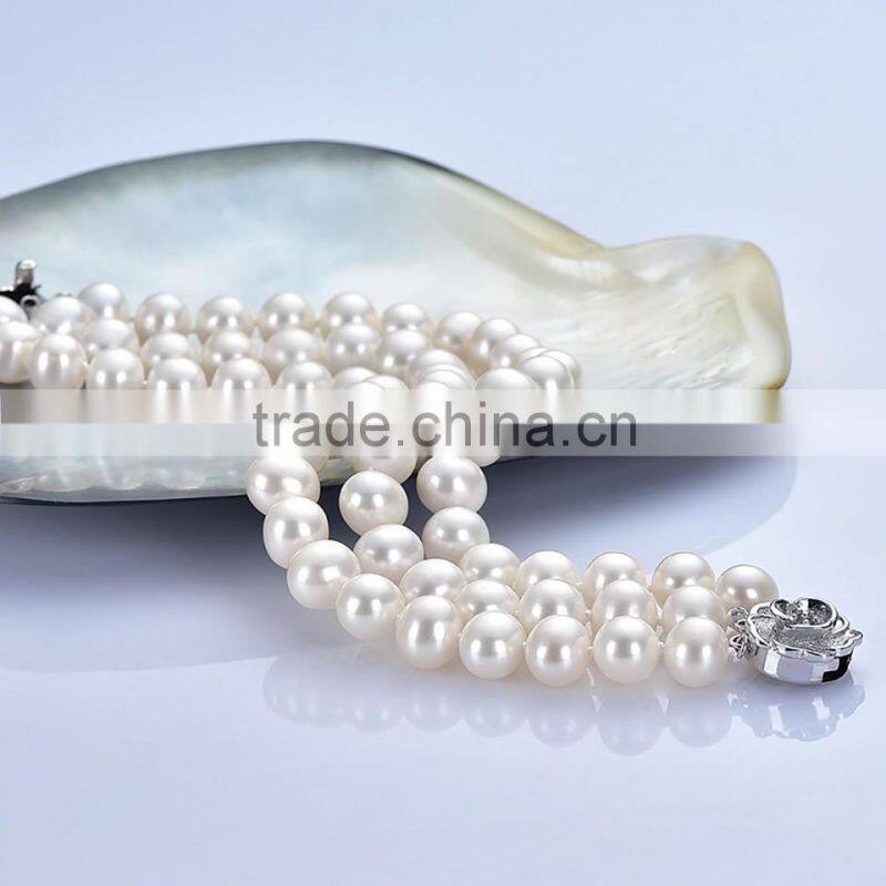 7.5-8.5mm high luster near round competitive two layer real pearl bracelet