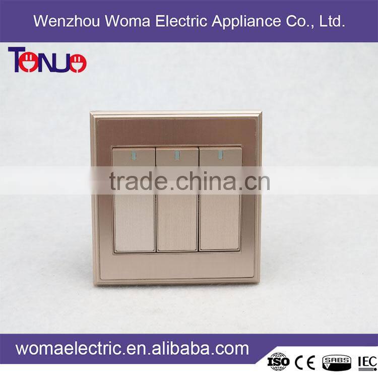Brown color 3 gang 2 way wall switch for Saudi Arabia market
