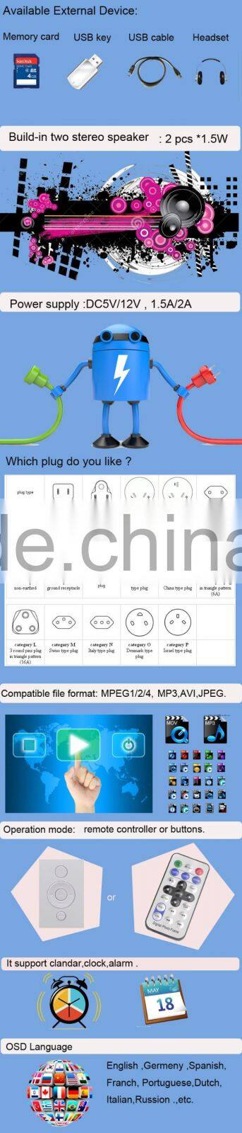 15 inch 1920*1080 pixel,15 inch Size and Video Playback,MP3 Function digital foto frame