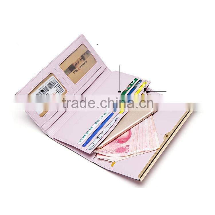 3 fold wallet in shinny pink color,fashion and elegant style feminine wallet