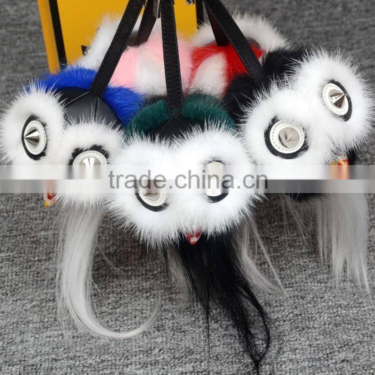 High quality real fur Keychain bag charm fasion owl fur keychain