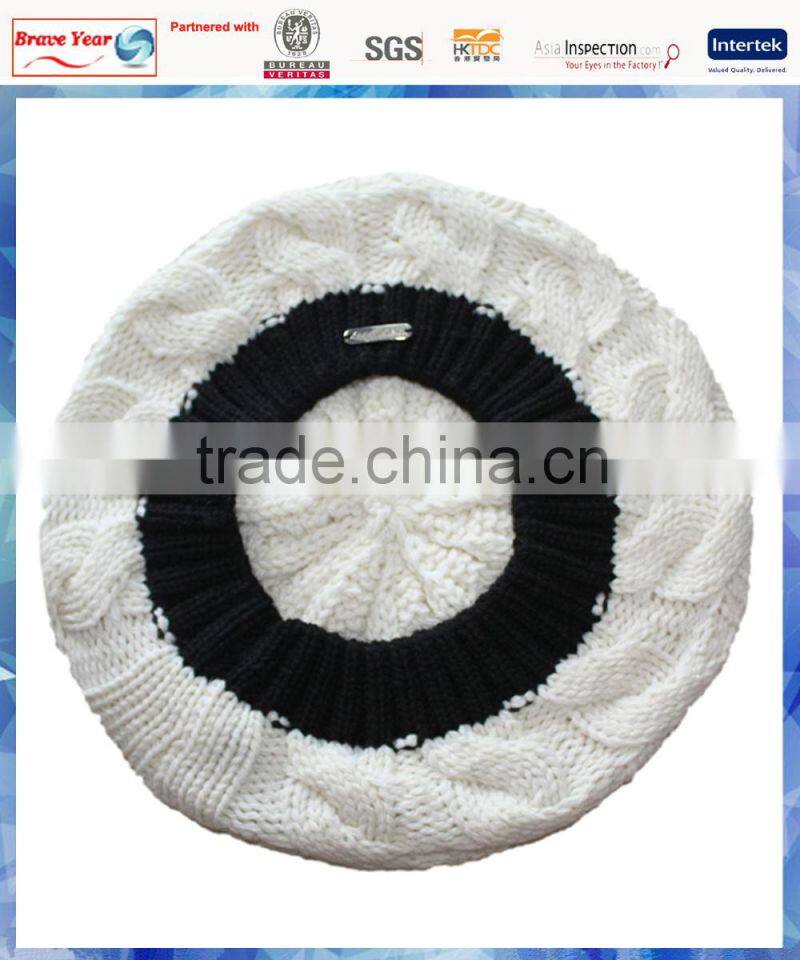 cable knit beret hat for girls/old girls beret hat/white beret hats
