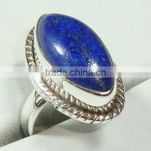 .925 Sterling Silver Blue Lapis Fashion Single Stone Finger Ring