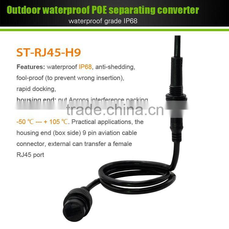 Black Nylon 9 Pin Aviation Electrical Connectors To RJ45 Converter For POE