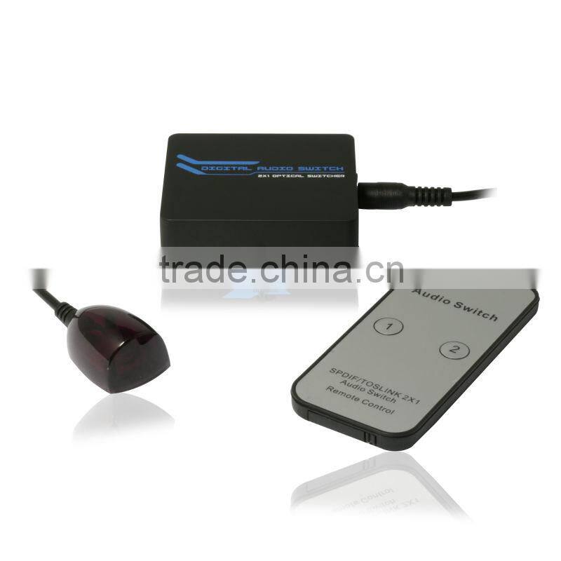 Newest 2x1 Optical Fiber Switcher With IR Remote Control Support signal retiming Toslink Digital Audio Switcher