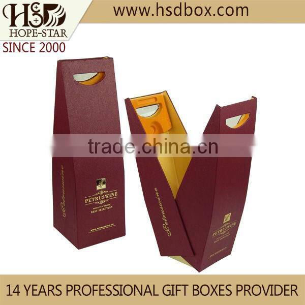 Top quality products handmade single bottle box luxury leather empty cardboard paper wine packaging box wine box