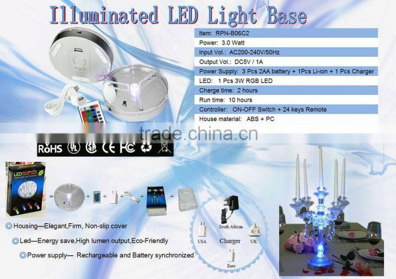 Multi-color led candle holder led centerpiece light base 6inch led wedding vase light for decoration