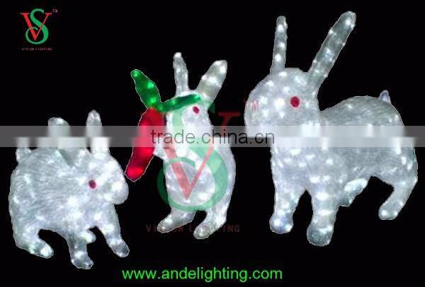 3D animated animal small white acrylic rabbit statues garden decoration light