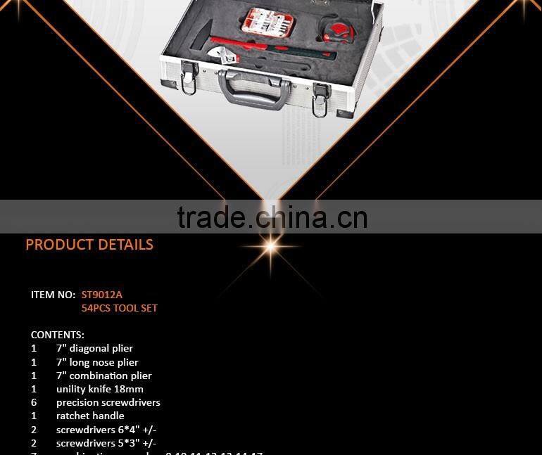 PROFESSIONAL HAND TOOL SET WITH HIGH QUALITY,TOOLS IN ALUMINUM bOX WITH 54PCS