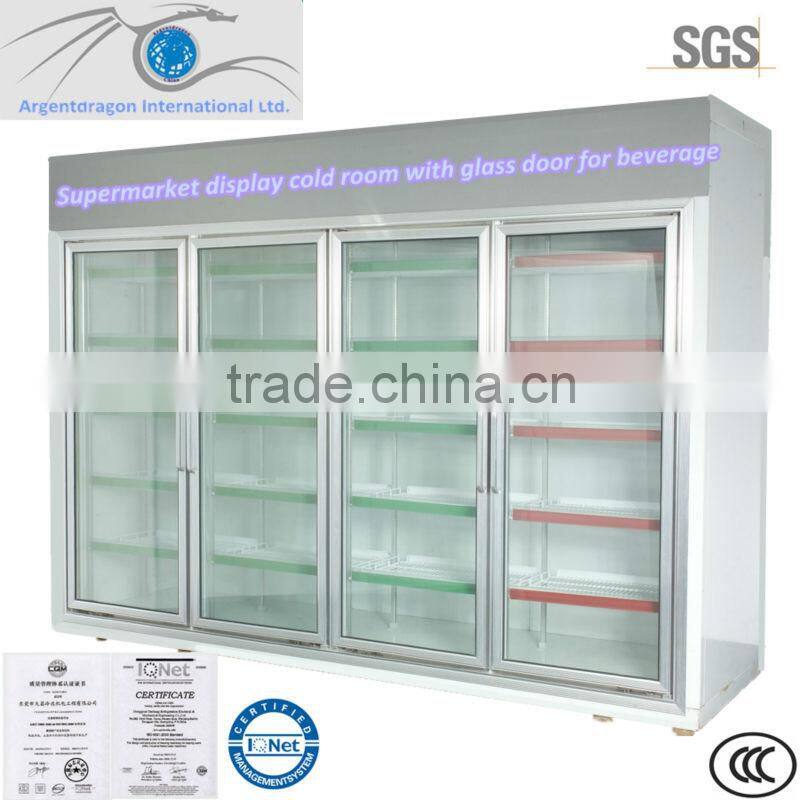 glass door display cold room with polyurethane panel for supermarket use