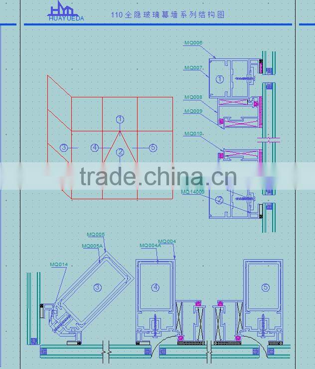 110 Invisible series 6063-T5 Invisible glass curtain wall aluminum profile