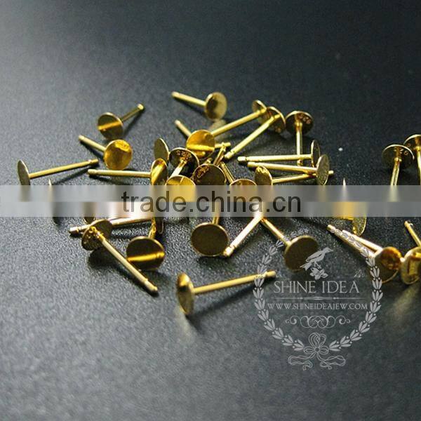 4mm gold plated 925 sterling silver round base solid silver earrings stud bezel DIY jewelry supplies 1705041
