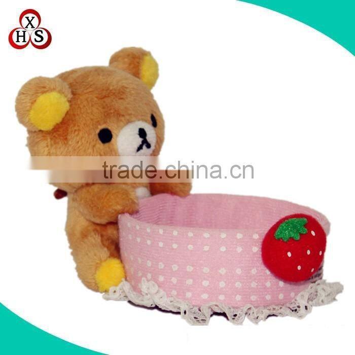 Wholesale custom bear soft plush pen holder cute animal school pen pot