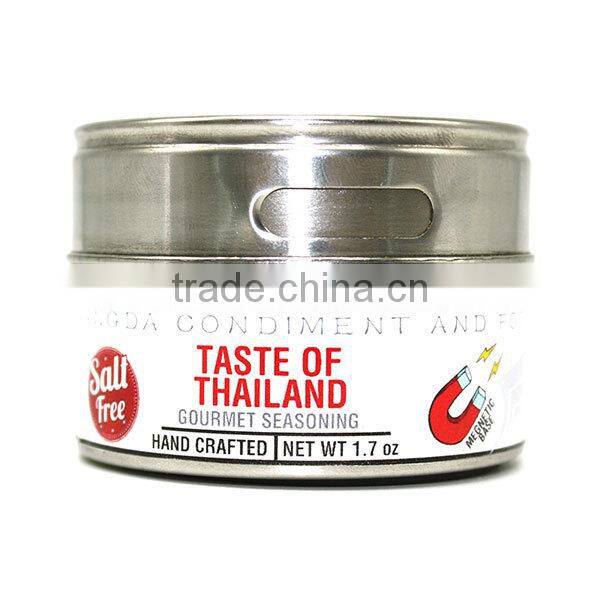 Taste of Thailand-gourmet spice blends in stainless steel jar with clear cap