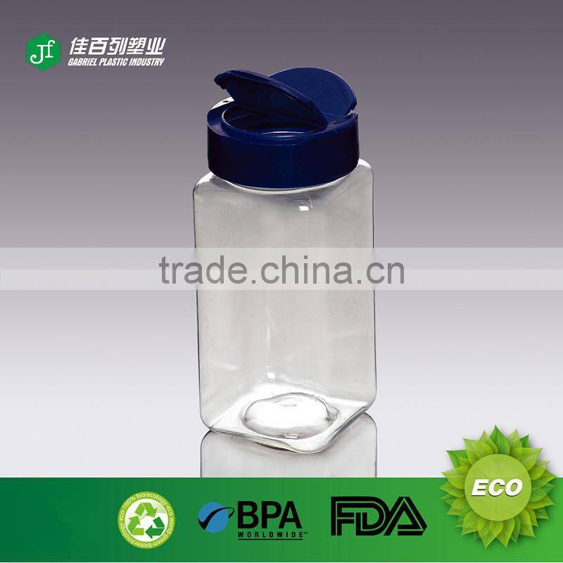 butterfly cap with six holes red cap pet round shape 300ml clear spice jar