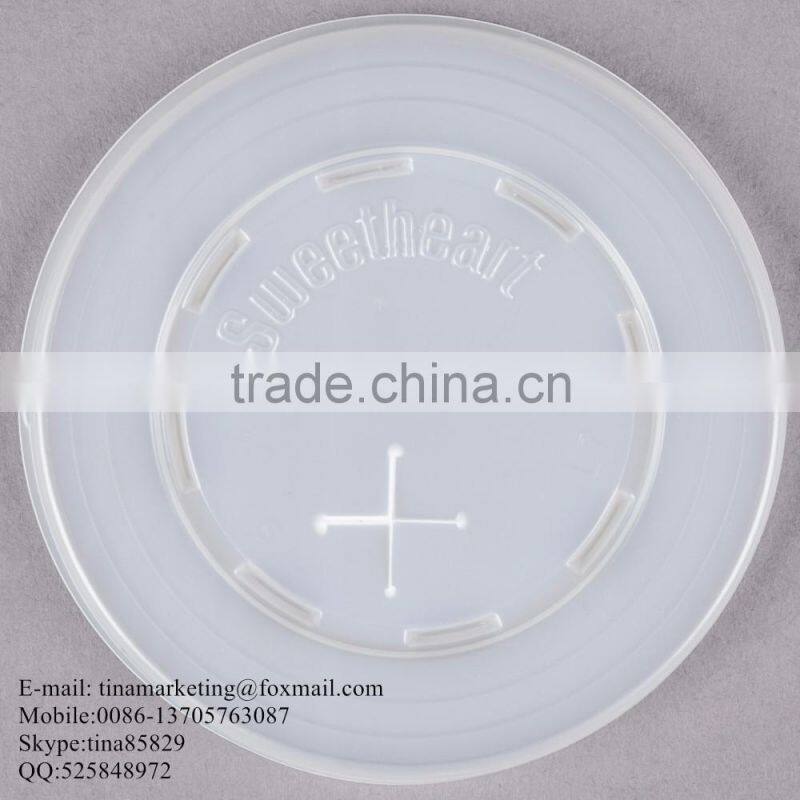 Custom High-Quality Polystyrene Translucent Flat Plastic Lid with Straw Slot for Paper Cup
