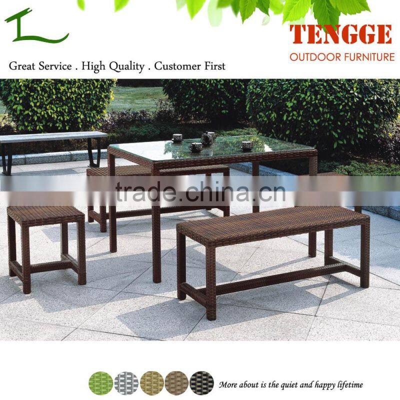 5 Pieces Patio Rattan Long bench with long Table