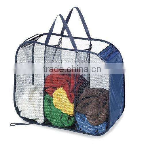 Laundry Sorter Hamper Toy Storage 3 Compartment Blue