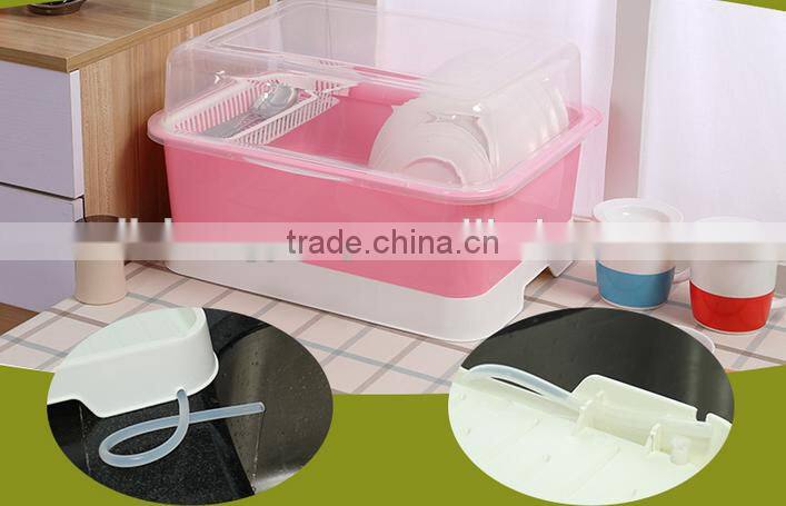 Double-deck plastic kitchen drain rack dishes water lid organizer bowl shelf