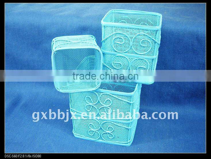 Square blue wire storage pen holder basket