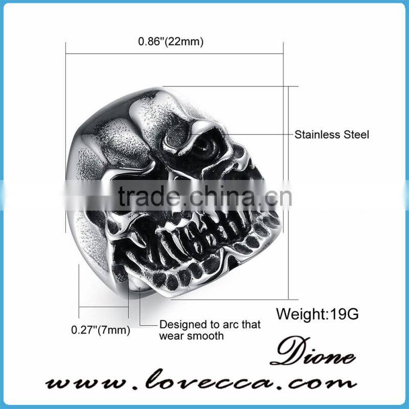 Punk Jewelry Vintage Titanium Silver Gothic Skull Biker Stainless Steel Mens Ring