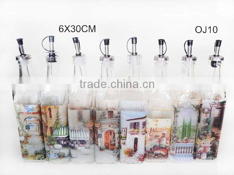 2 pieces square glass olive oil bottle with frame