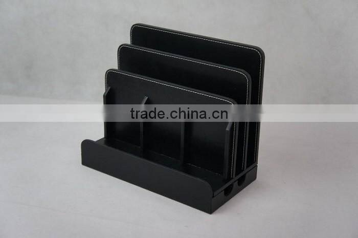 3 Layer Faux Leather Black MDF Cell Phone Charging Organizer