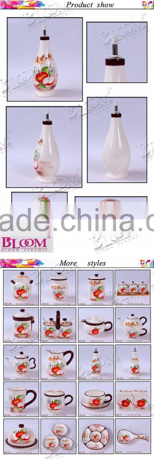Kitchen custom glazed ceramic oil and vinegar bottle