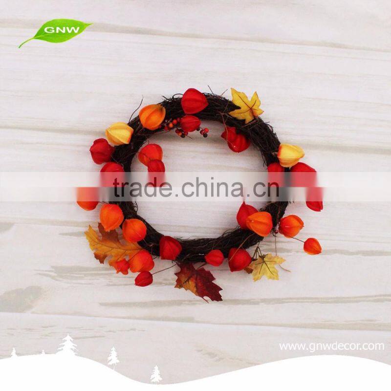 GNW CHWR-1605032 Wholesale Factory Supplying Artificial Xmas Wreath with Cherry Pine cone ball