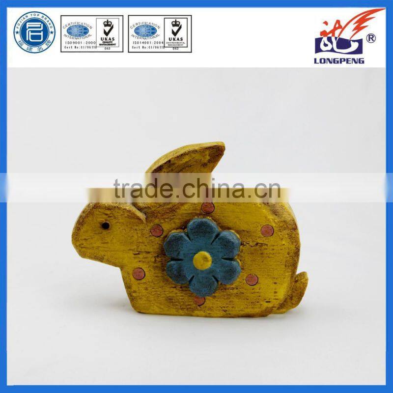 Rustic Wooden Style Resin Sitting Easter Bunny Rabbit Statues for Garden Decorations