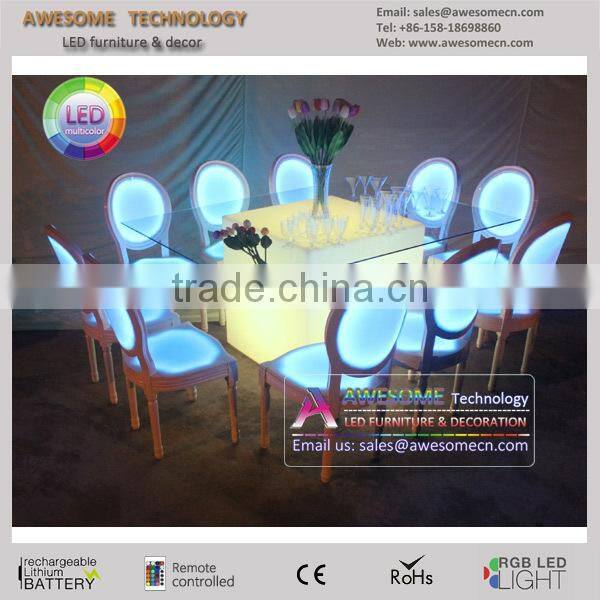 led light illuminated plastic luxury dining set for wedding