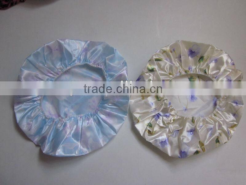 2013 popular Satin shower cap with flower for ladies and children