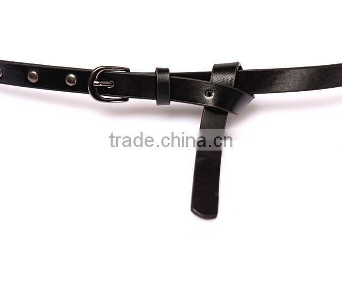 Wholesale rivets decorated D buckle sex girl thin PU knot waist belt
