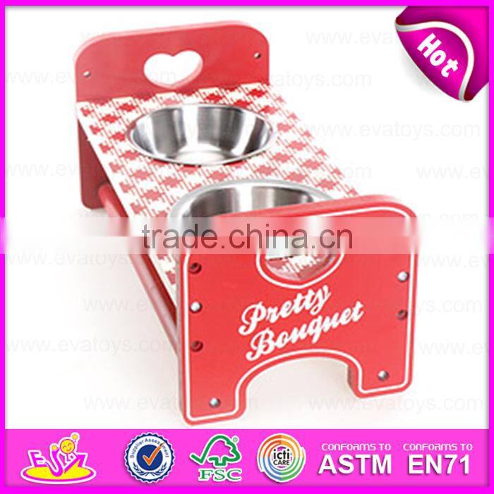 2015 pet dog wooden bowl, wooden pet dog owl with stand, wooden food feeder for pet W06F016