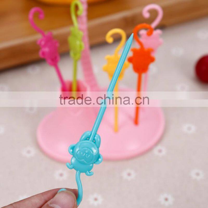 Factory best price ABS colorful disposable top quality animal mokey shape plastic fruit fork