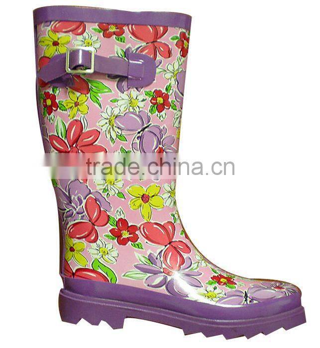 ladies rubber mature flower pattern rain boots