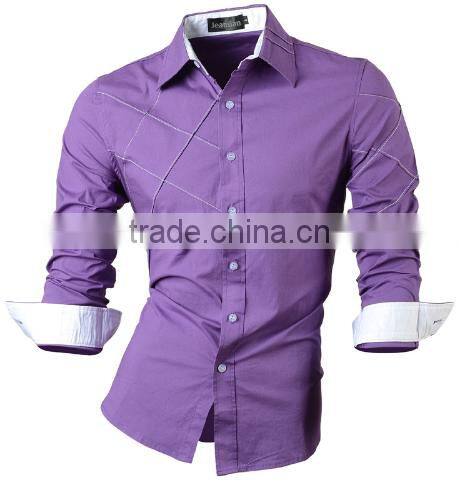 2016 New Fashion Men Long Sleeve Casual Slim Cotton Dress Shirts