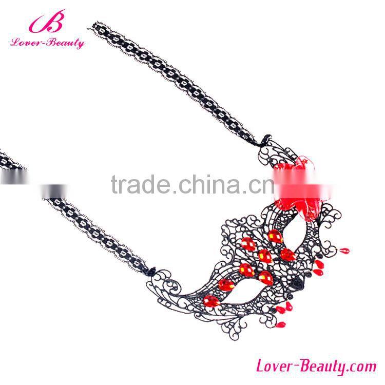 Wholesale covered face masquerade party lace mask with red rose