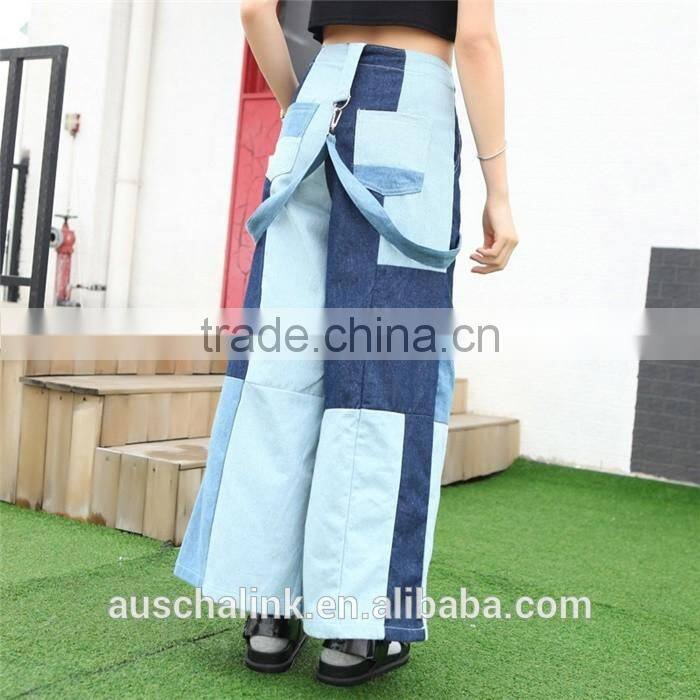 new style lady strap cargo trendy denim jeans manufacturers 2016