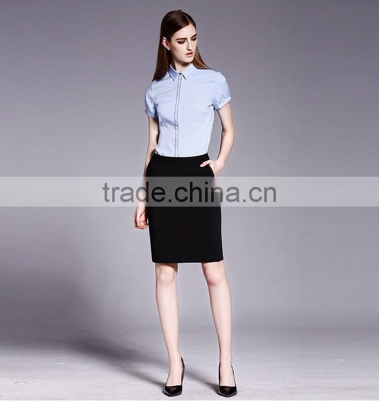 Ladies Fashion Short Sleeve Front Facing Placket Formal Shirt