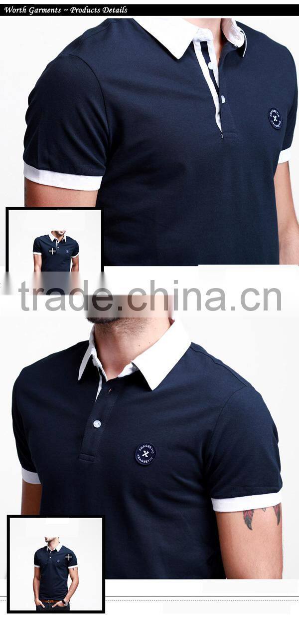 Mens slim fit embroidery combination 100% polo t- shirt