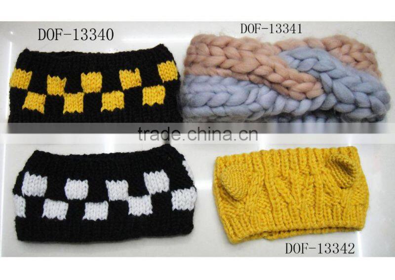 2016 winter Fashion new latest crochet acrylic lace button knitted headband